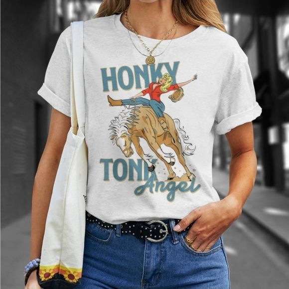 Next Level Apparel Tops - Honky Tonk Angel Graphic Tee | Western Rodeo Cowboy T-Shirt Size Small
